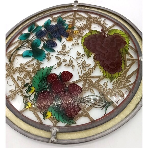 Rare Vintage Glassmasters Stained Glass Suncatcher 10” Grapes & Berries - Picture 6 of 6